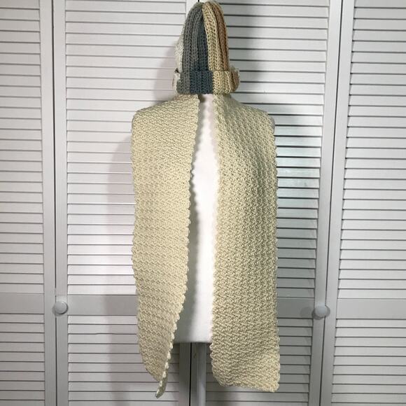 NWT Handmade Crocheted Beige Multicolor Textured Beanie & Scarf 66” - Picture 1 of 3